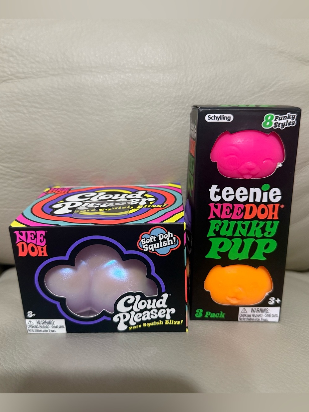 NEW NeeDoh Teenie Funky Pup 3 Pack Orange, Purple, Pink + Needoh Cloud Pleaser